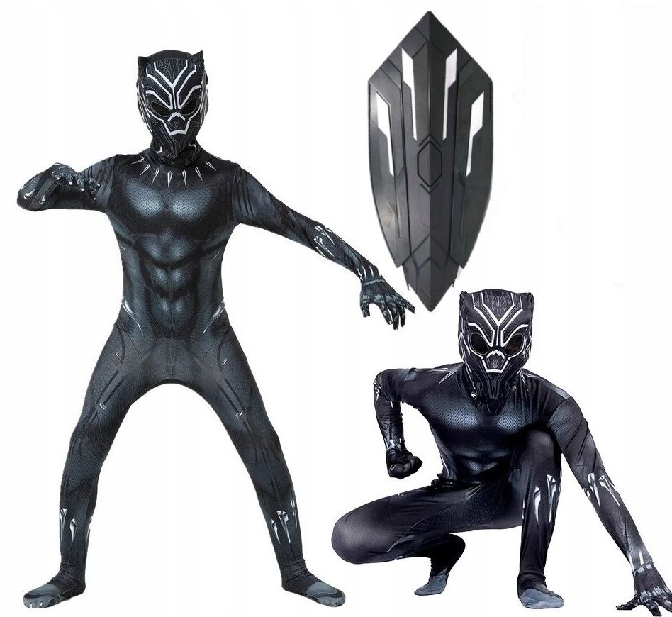 STRÓJ CZARNA PANTERA SKIN COSPLAY 104/110 + TARCZA - ERLI.pl