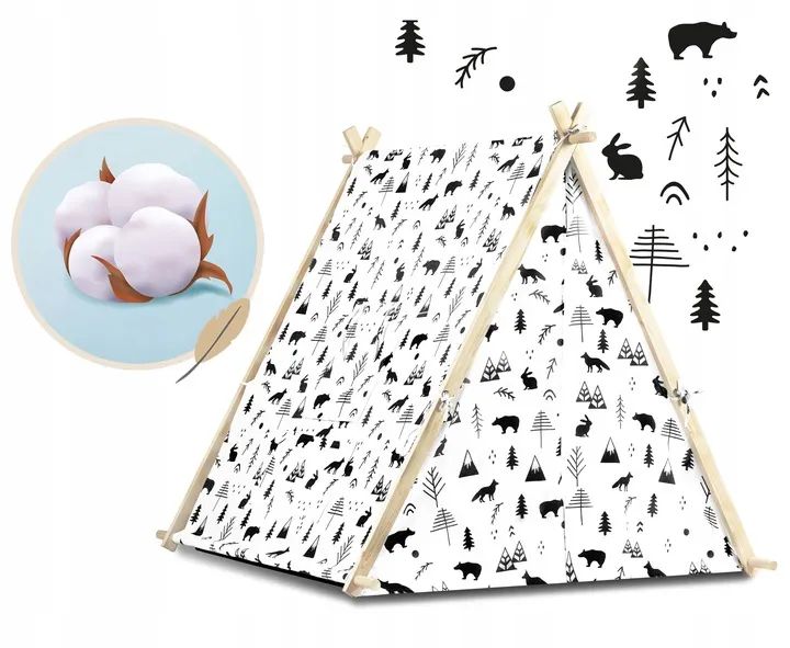 namiot-domek-dla-dzieci-tipi-z-lampka-i-poduszkami-bialy