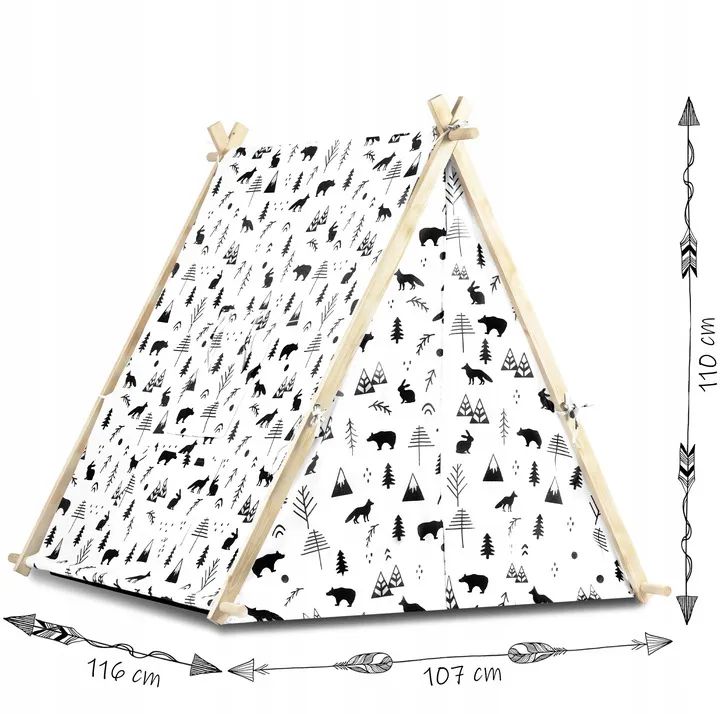 namiot-domek-dla-dzieci-tipi-z-lampka-i-poduszkami-bialy