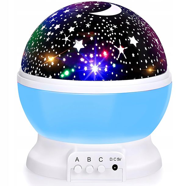 ﻿LAMPKA NOCNA PROJEKTOR GWIAZDY KSIĘŻYCA NIEBA 2w1 OBROTOWA 360 DLA DZIECKA