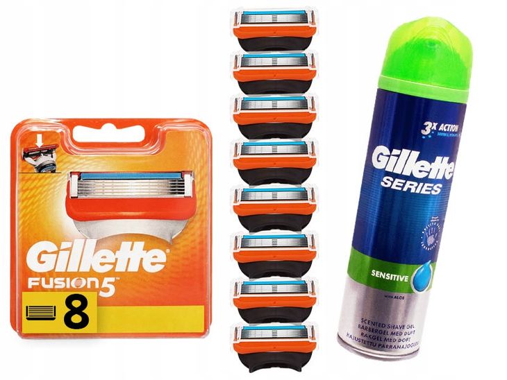 OSTRZA GILLETTE FUSION 5 WKŁADY 8 + ŻEL DO GOLENIA - ERLI.pl