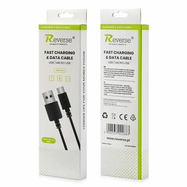 kabel-reverse-usb-micro-2-5a-3m-czarny-box-stan-nowy
