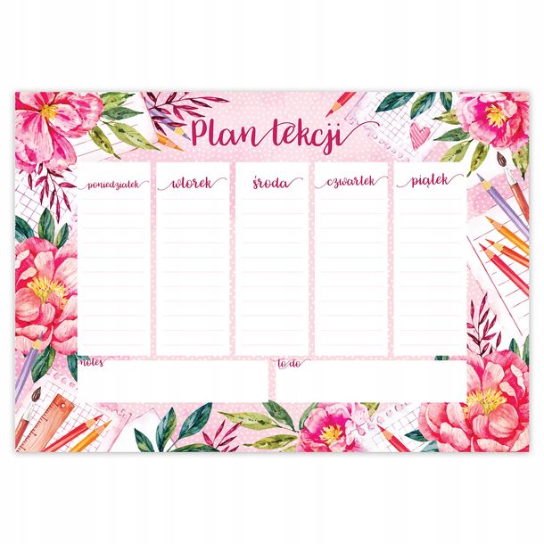 PLAN LEKCJI 30x21cm Dziewczynki Uczeń Kwiaty Wzory - ERLI.pl