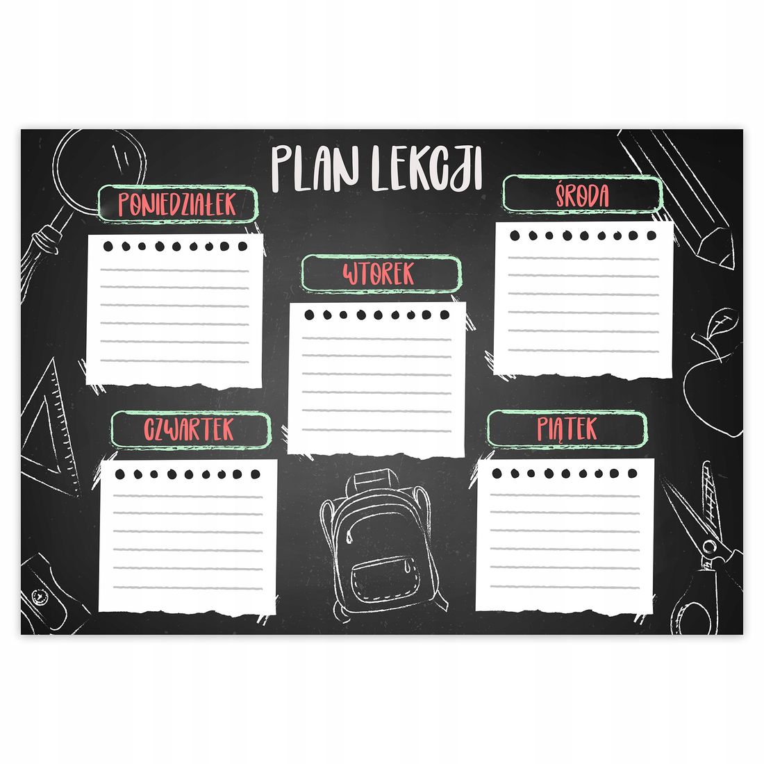 PLAN LEKCJI 30x21cm Tablica Tydzień Szkoła Wzory - ERLI.pl