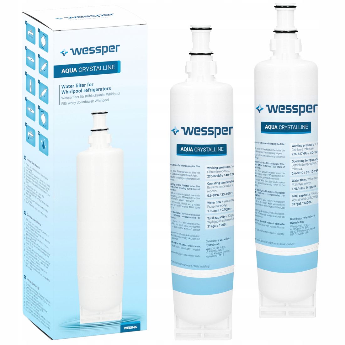 AQUACREST 4396508 Koelkastwaterfilter, compatibel met Whirlpool 4396508, 4396510 Maytag, KitchenAid, Hotpoint, SBS002, SBS003, SBS004, SBS200, S20BRS, EDR5RXD1; 461950271171; 481281729632; USC009