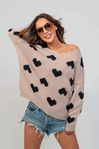 sweter-damski-serca-czarny-nude-uni-kolor-brazowy-bezowy-czarny