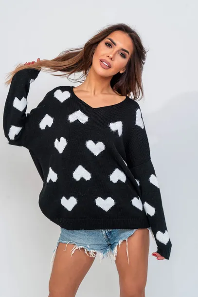 sweter-damski-serca-czarny-bialy-uni-stan-nowy