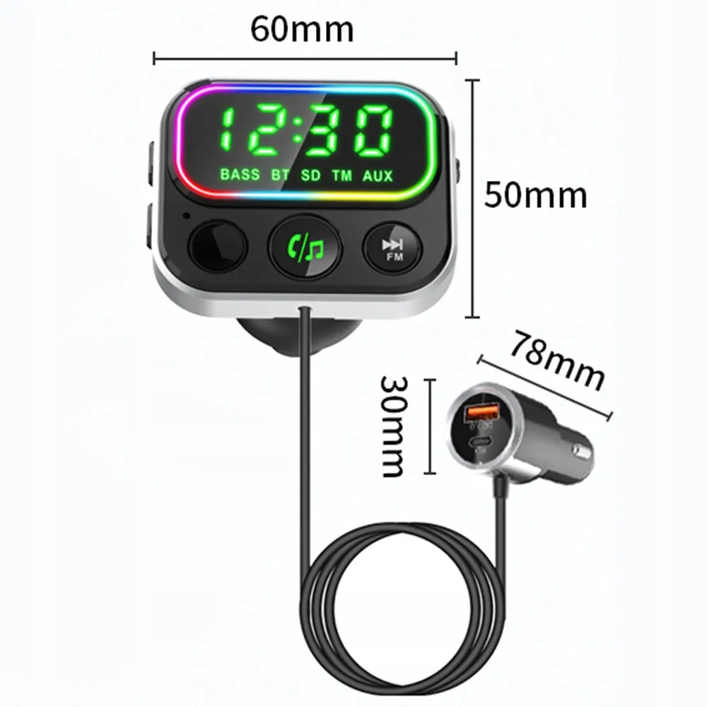 transmiter-fm-bluetooth-ladowarka-usb-usb-c-qc-led-pd-zestaw-glosnomowiacy-stan-nowy