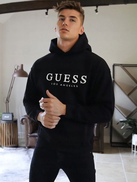 ﻿Bluza Guess Los Angeles Czarna Kaptur Kangurka NA WYPRZEDAŻY, męska, L-Zdjęcie-0