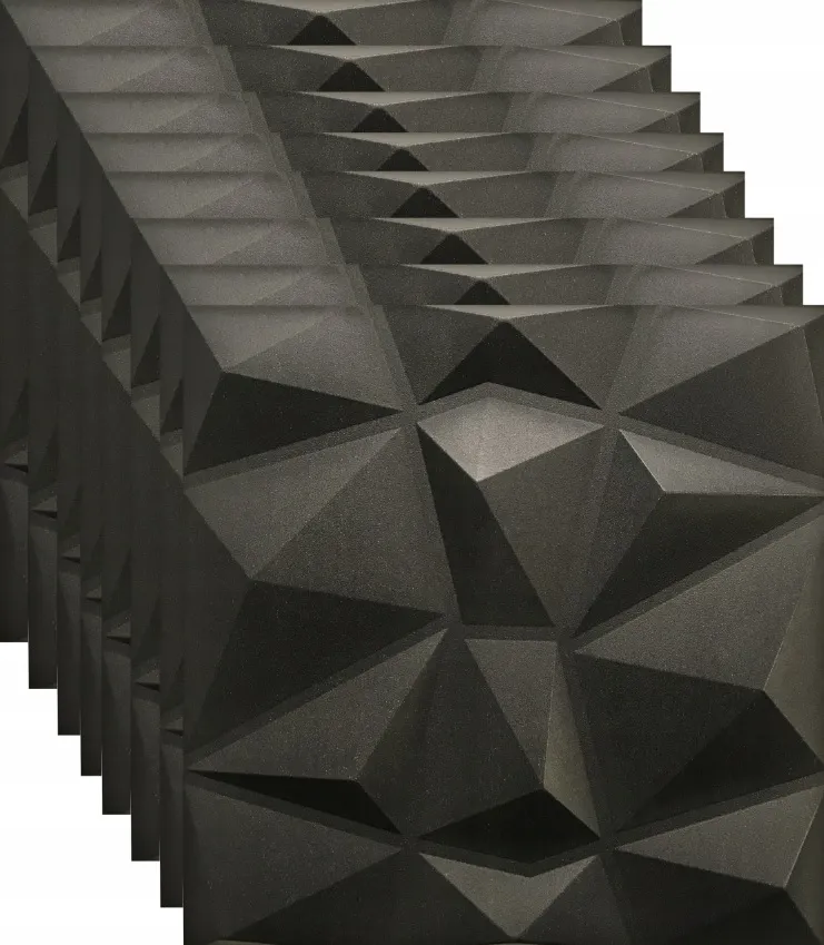 panele-scienne-czarne-kasetony-3d-diament-2m2-stan-nowy