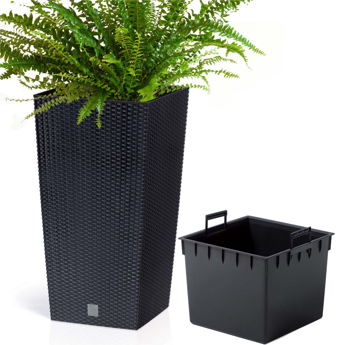 Vaso Rato Square Simil Rattan - 26,6 Litri Con Inserti Da 11 Litri - Bianco - Resistente Al Gelo E UV