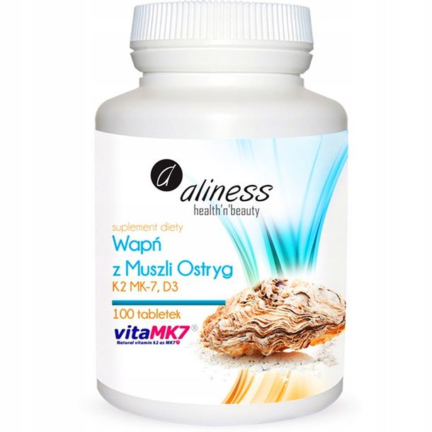 Aliness Wapń z muszli ostryg z K2 i D3 100 tabletek - suplement diety