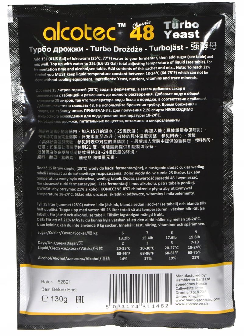 Alcotec Classic 48 Turbo Yeast 10szt drożdże - ERLI.pl