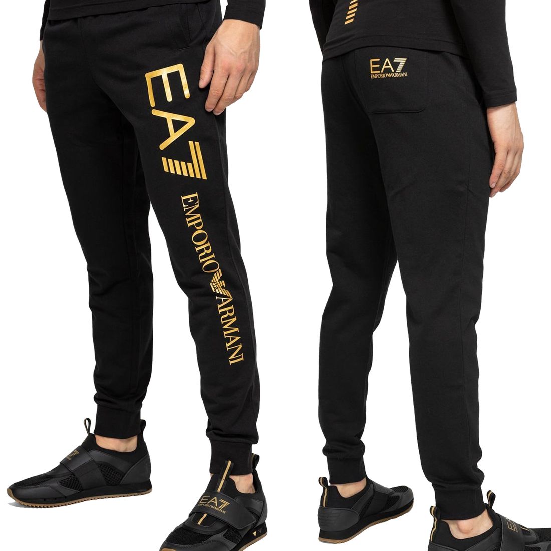 Emporio Armani spodnie EA7 męskie złoty nadruk czarne 8NPPC3