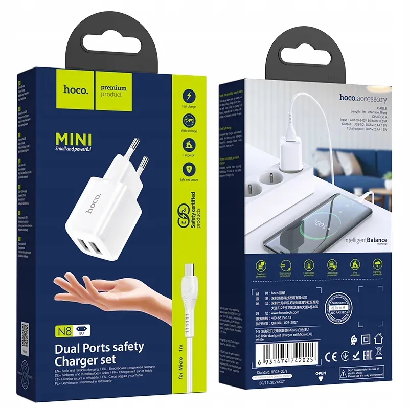 hoco-ladowarka-2xusb-kabel-do-micro-24a-n8-stan-nowy