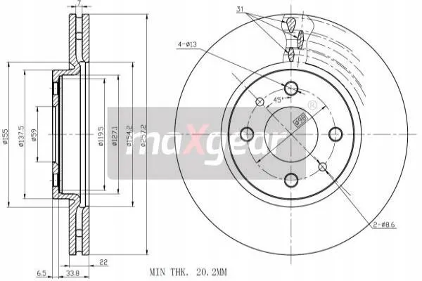 maxgear-19-0998-tarcza-ham-przod-stan-nowy