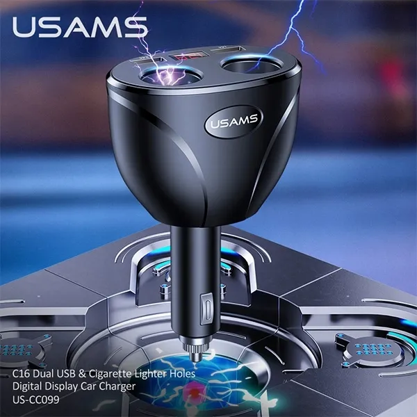 usams-adapter-samoch-c16-2-gniazda-2xusb-96w-fast