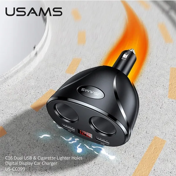 usams-adapter-samoch-c16-2-gniazda-2xusb-96w-fast