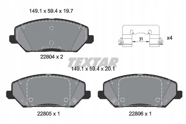 textar-klocki-hamulcowe-przod-2280401-stan-nowy