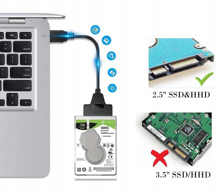 Adapter USB 3.0 do SATA dysk HDD SSD przejściówka - ERLI.pl