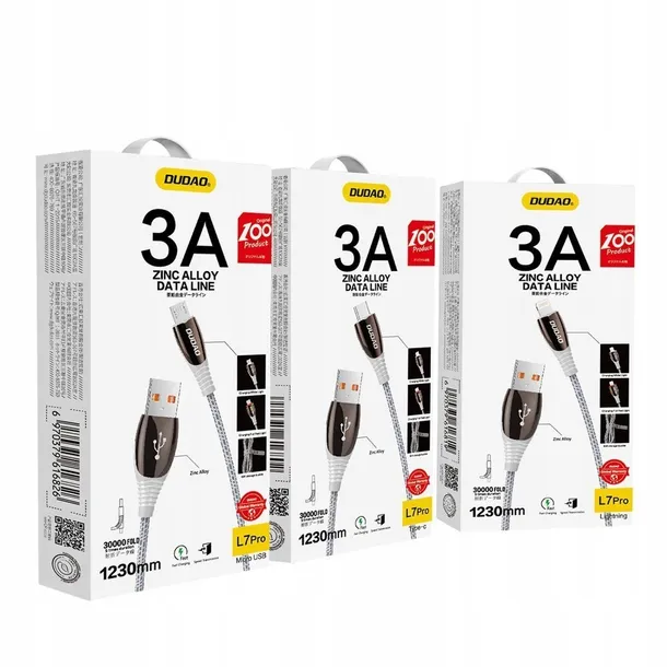 dudao-kabel-micro-usb-3a-12m-szary-l7pro-stan-nowy