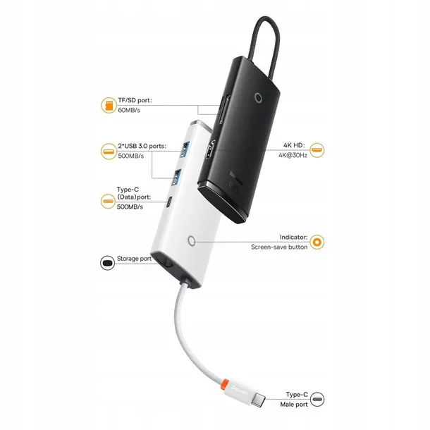 baseus-lite-hub-typ-c-2-x-usb-3-0-hdmi-sd-waga-z-opakowaniem-0-03-kg-stan-nowy