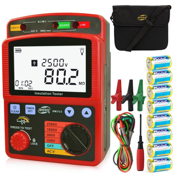 ﻿MIERNIK REZYSTANCJI IZOLACJI WYSOKICH NAPIĘĆ TESTER 100G MULTIMETR ACDC LCD
