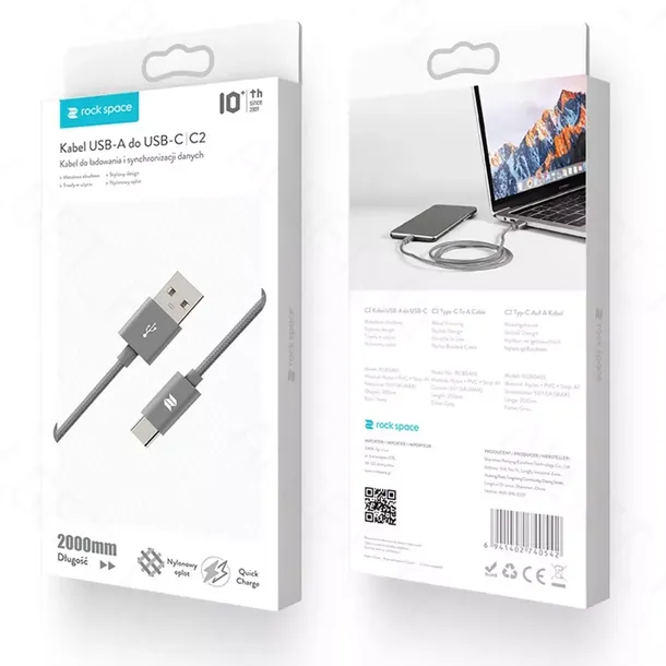 rock-space-c2-kabel-usb-c-typ-c-nylonowy-2m-15a-dlugosc-przewodu-2-m-stan-nowy