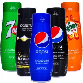 5x Syrop SodaStream Pepsi, Pepsi MAX, Mirinda, 7UP, Lipton Brzoskwinia zero  