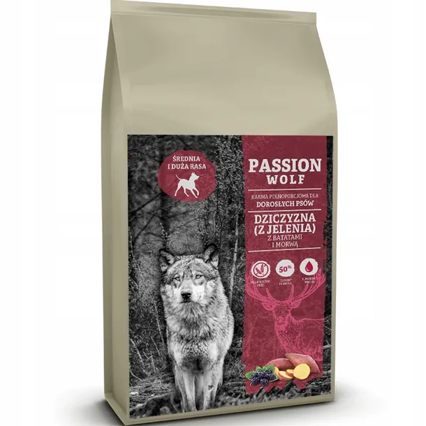 Passion Wolf Adult Medium Large Dziczyzna z Jelenia z Batatami i Morwą 12kg