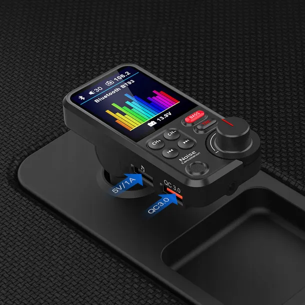 transmiter-samochodowy-bluetooth-fm-ladowarka-23w-stan-nowy-model-woltomierz-zestaw-glosnomowiacy