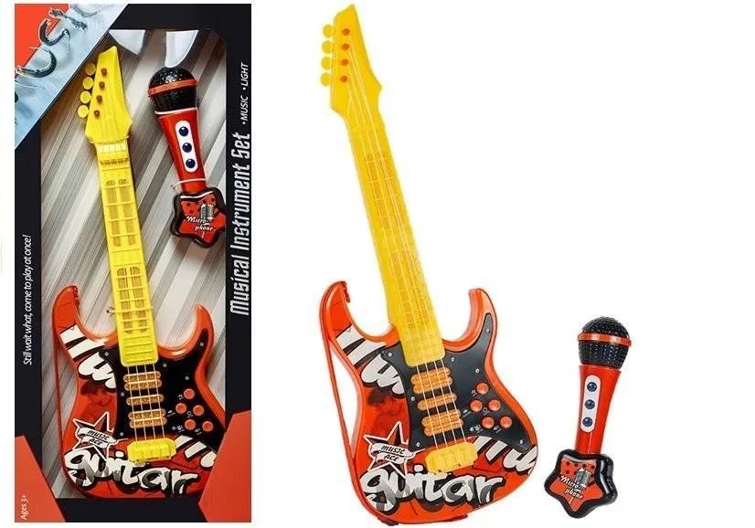 gitara-elektryczna-mikrofon-struny-czerwona