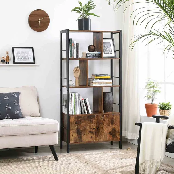 bookcase-rusticbrown-black-74x30x1545cm-stan-nowy