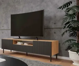 szafka-rtv-na-nozkach-czarne-ryflowane-fronty
