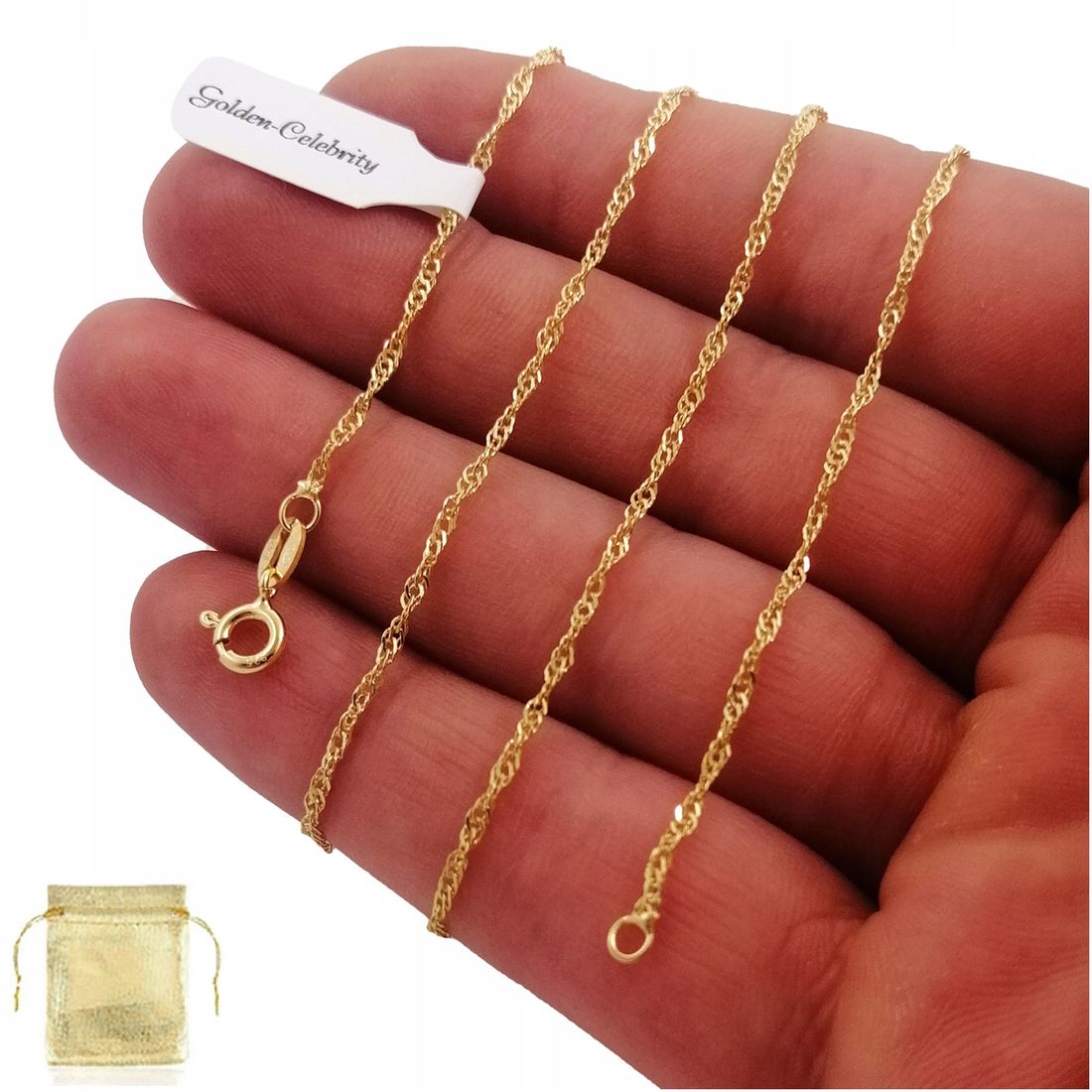 ZŁOTY ŁAŃCUSZEK SINGAPUR DAMSKI 925/585 14K 1,5 MM BIŻUTERIA