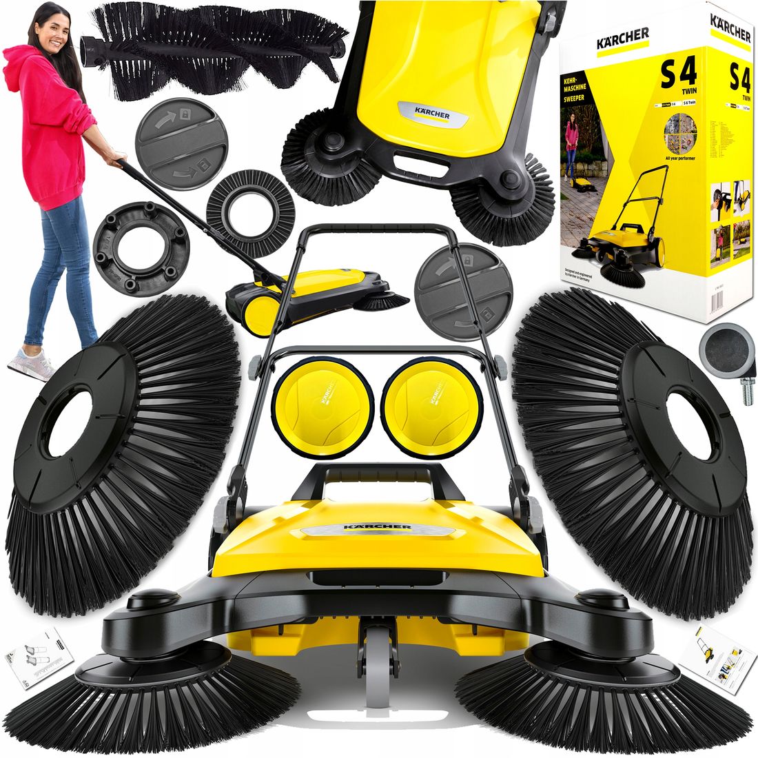 KARCHER S4 TWIN ZAMIATARKA RĘCZNA DO LIŚCI KOSTKI 680mm 2400m²h 1.766 ...