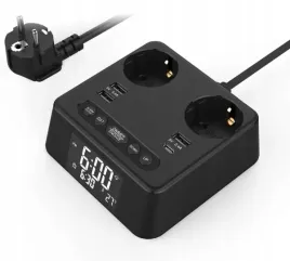 listwa-zasilajaca-2-gniazda-4x-usb-zegar-budzik