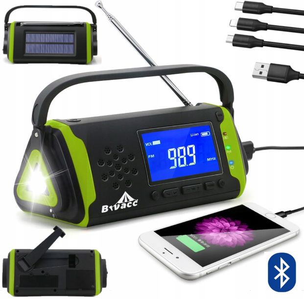 Фото - Радіоприймач / годинник Radio Solarne AM FM SOS Bluetooth 5 POWERBANK 4000mAh USB IPX3 Wodoodporne