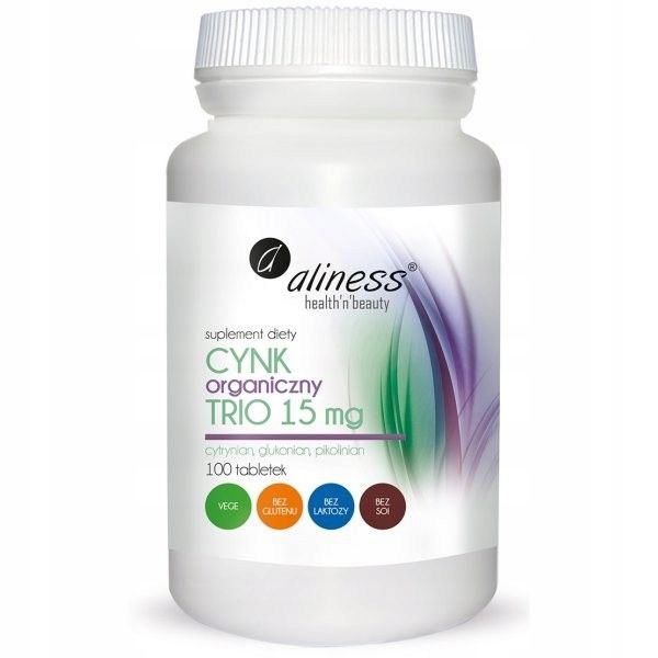 Zdjęcia - Witaminy i składniki mineralne Aliness Cynk Organiczny Trio 15 mg x 100 tabl 