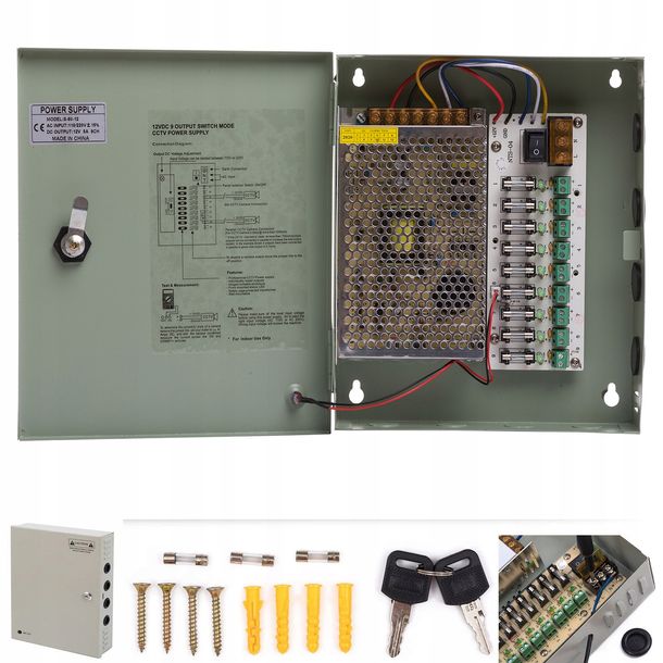 ZASILACZ CCTV 12V 10A MAX 9 KAMER MONITORING