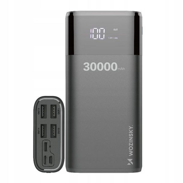 ﻿Wozinsky powerbank 30000mAh 4xUSB wyśw LCD czarny