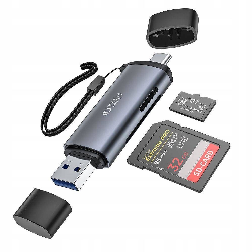 Adapter USB + USB-C Czytnik Kard SD + microSD - ERLI.pl
