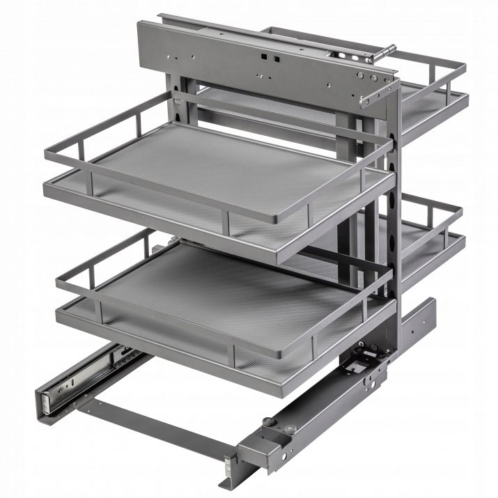 Système De Tiroir D'angle GTV Movix Pro Magic Corner - Pour Armoire 900 Mm, Largeur Avant 450 Mm, 2 Niveaux, 4 Paniers, Finition Chrome - Amortissement Soft-close