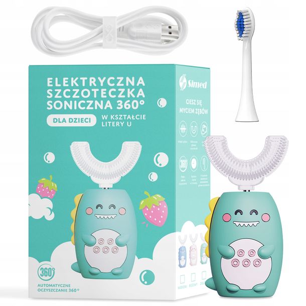 Zdjęcia - Elektryczna szczoteczka do zębów Simed SZCZOTECZKA SONICZNA dla dziecka Dziecięca Szczotka 360 U-shape 2w1 ZIELON 