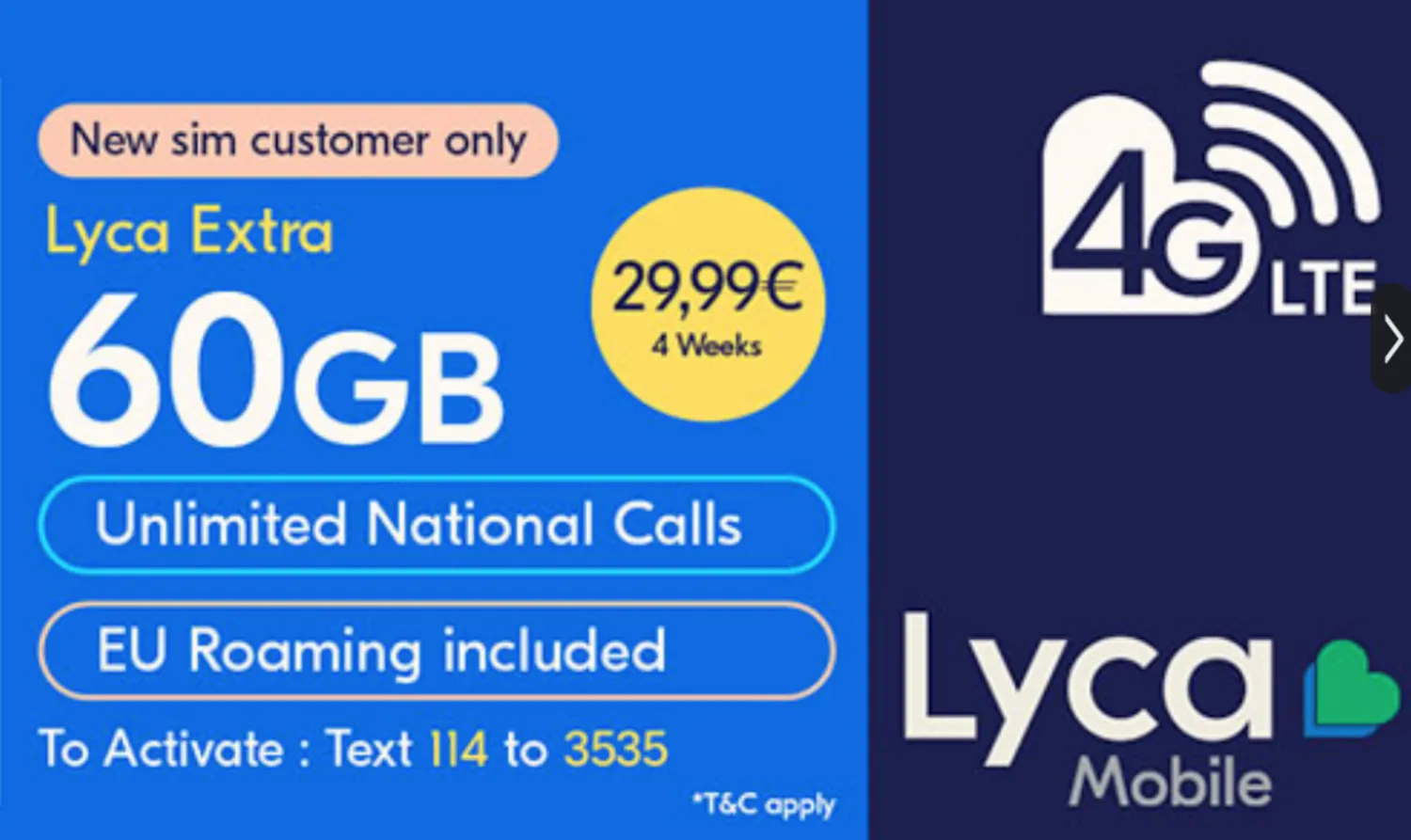 Lycamobile DE +49 niemiecki Starter SIM 60GB Lyca Extra 25GB UE Roaming   135501912 - ERLI.pl