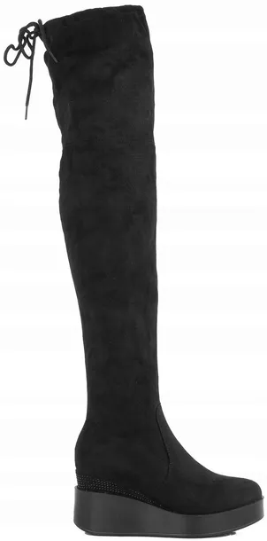 6943 CZARNE WYSOKIE ZAMSZOWE KOZAKI NA KOTURNIE 40 – 155116574