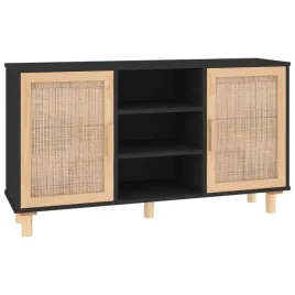 komoda-czarna-105x30x60-cm-lita-sosna-i-naturalny-rattan