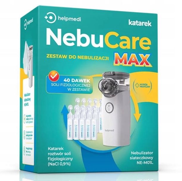 ﻿NEBUCARE MAX nebulizator inhalator dla dzieci niemowląt + sól Katarek