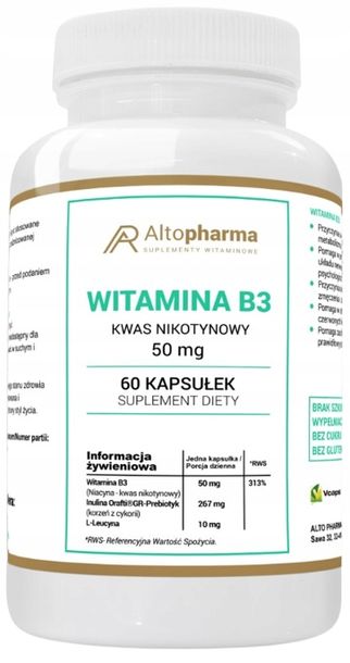 Zdjęcia - Witaminy i składniki mineralne AltoPharma Witamina B3 50mg Kwas Nikotynowy 60kaps