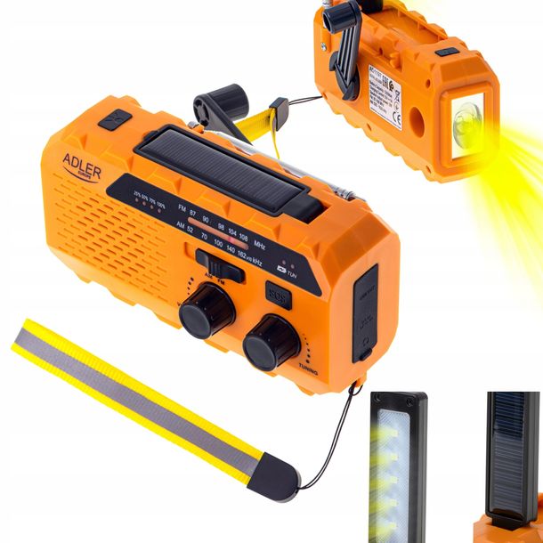 ﻿Radio na korbkę Przenośne 3w1 Latarka Powerbank Panel solarny